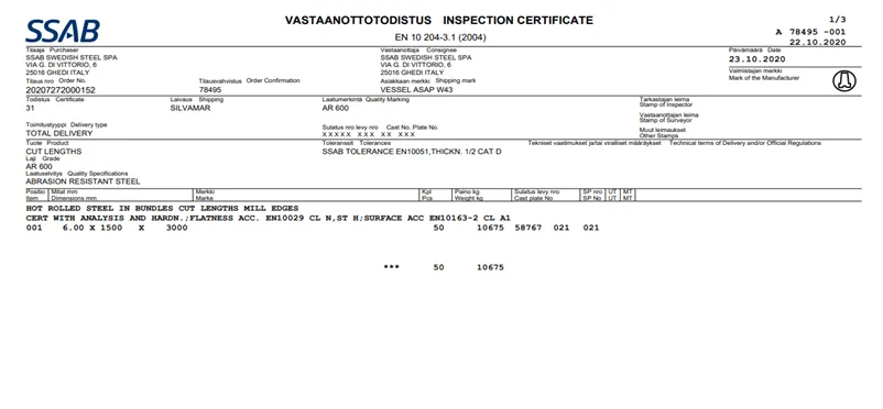 test certificato ssab