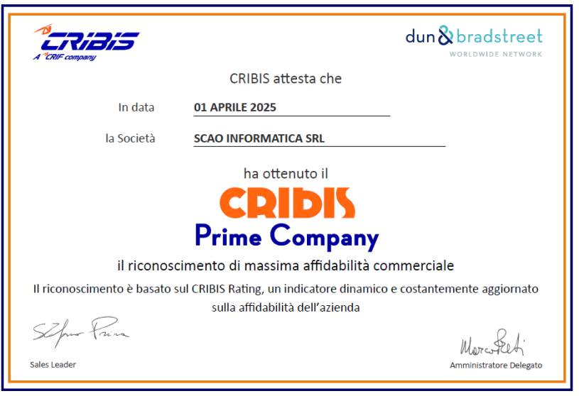 CRIBIS certifica SCAO: massima affidabilità commerciale