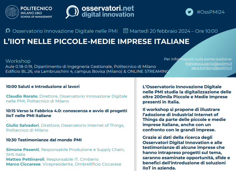 Locandina del workshop Politecnico di Milano